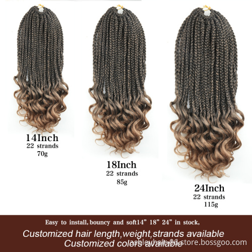 Julianna 14 18 24 inches synthetic Pre Loop Crochet Box Braids Two Tone Synthetic Hair With Curly End